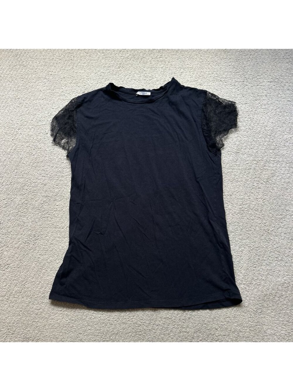 Zara Womens Top Black T-Shirt Lace Short Sleeve Paris Milan New York Size Small